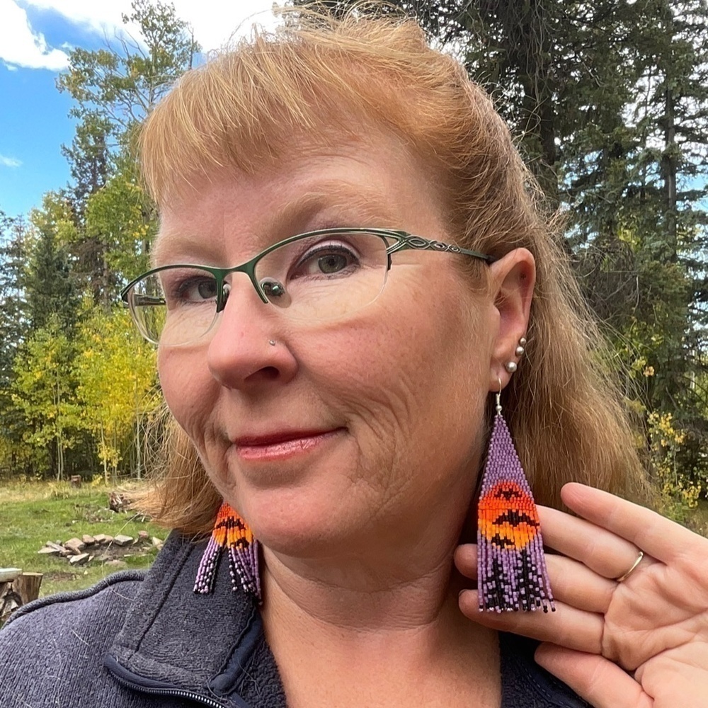 Bats in the Moon Beaded Earrings with Fringe, New, Handmade by Me - Picture 6 of 8
